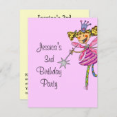 ピンク·プリンセス·フェアリー3歳の誕生日の女の子 招待状 (正面/裏面)
