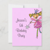 ピンク·プリンセス·フェアリー5歳の誕生日の女の子 招待状 (正面)