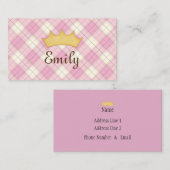 ピンク・プレイド・パーソナライズされたプリンセス・コール・カード 名刺 (正面/裏面)