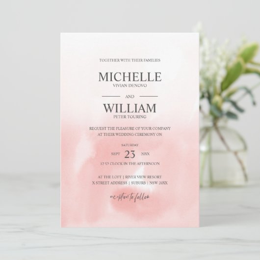 ピンク·プレグラデーションーン·エレガント·ウェディング 招待状 (スタンド正面)