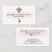 ピンク プレーン レトロ ゴールド キー 名刺 (正面/裏面)