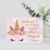 ピンク プレtty ペースト フラワリー ユニコーン バースデー サンキューカード (スタンド正面)