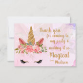 ピンク プレtty ペースト フラワリー ユニコーン バースデー サンキューカード (正面)