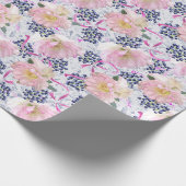 ピンク・ヘレボア・フラワーズ・ベリー&リボンオン・ホワイト ラッピングペーパー (角)