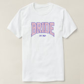 ピンク+ベージュストライプネイビーバーシティBRIDE Tシャツ (デザイン正面)