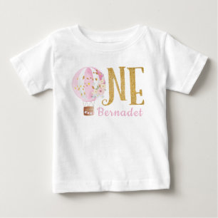 ピンク・ホット・エア・バルーン第1誕生日ベビーTシャツ ベビーTシャツ