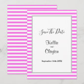 ピンク/ホワイトのストライプフレーム ウェディング セーブザデート (正面/裏面)