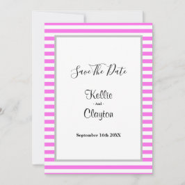 ピンク/ホワイトのストライプフレーム ウェディング セーブザデート