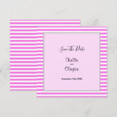 ピンク/ホワイトのストライプフレーム ウェディング セーブザデート (正面/裏面)