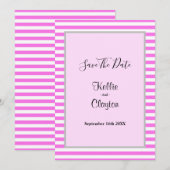 ピンク/ホワイトのストライプフレーム ウェディング セーブザデート (正面/裏面)