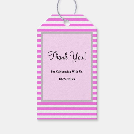 ピンク/ホワイトのストライプ贈り物ラベル ギフトタグ (正面)