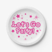 ピンク＆ホワイトのスパークルスターズ パーティーしよう お誕生日おめでとう ペーパープレート (正面)