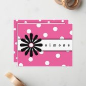 ピンク＆ホワイトのドットメモカード ノートカード (正面/裏面インサイチュ)