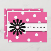 ピンク＆ホワイトのドットメモカード ノートカード (正面/裏面)