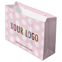 ピンク＆ホワイトのドット柄 ギフトバッグ  企業ロゴ入り