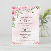 ピンク&ホワイトのピンクのバラ結婚ス 招待状 (スタンド正面)