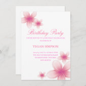 ピンク＆ホワイトのフラジパニ誕生日招待状 招待状 (正面/裏面)