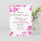 ピンク＆ホワイトの水玉模様の風船サプライズパーティー 招待状 (スタンド正面)