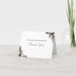 ピンク＆ホワイトの花柄モノグラムの感謝を伝えるカード サンキューカード