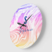 ピンク・ホワイトウェーブ・抽象芸術・ガーリーモノグラム・ギフト・プレバー ラージ壁時計 (傾斜)
