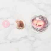 ピンク&ホワイトクロス – 写真 – バプテスマ コンフェッティ (正面)