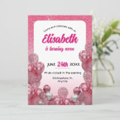 ピンク&ホワイトグリッターガール誕生日招待状 招待状 (スタンド正面)