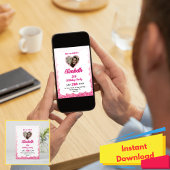 ピンク&ホワイトグリッター15誕生日写真 招待状