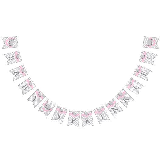 ピンク、ホワイトグレーエレファントベビー散布機 バンティングフラッグ (全)