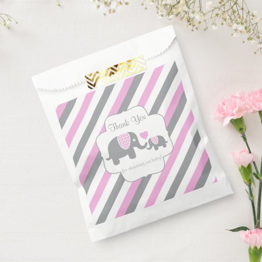 ピンク、ホワイトグレーストライプゾウありがとう フェイバーバッグ (封をした状態)