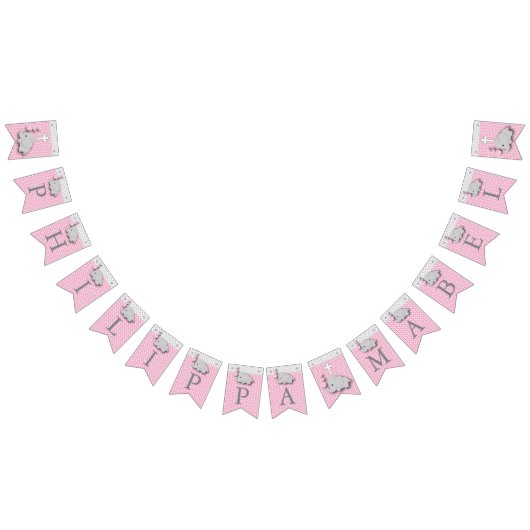 ピンク、ホワイトグレー🐘ゾウベビー-《キリスト教》洗礼式や命名式 バンティングフラッグ (全)