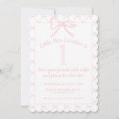 ピンク&ホワイトコケットボウ誕生日ガールピンクボウ 招待状 (正面)