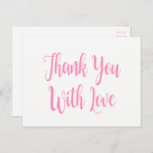 ピンク&ホワイトサンキューウェディングパーティーブライダルシャワー ポストカード (正面/裏面)