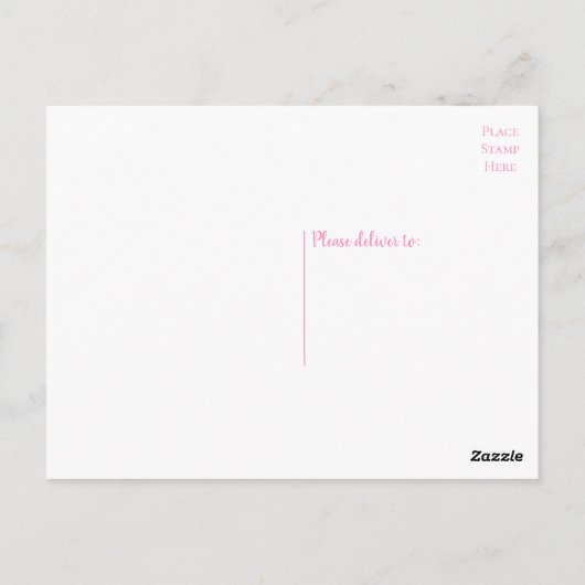 ピンク&ホワイトサンキューウェディングパーティーブライダルシャワー ポストカード (裏面)