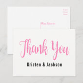 ピンク&ホワイトサンキューウェディングパーティーブライダルシャワー ポストカード (正面/裏面)