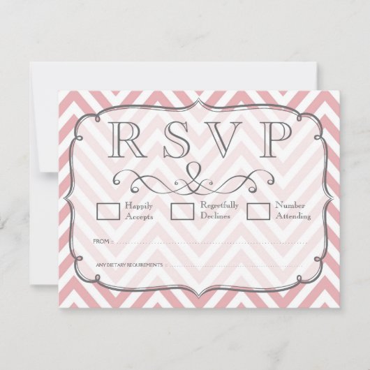 ピンク&ホワイトシェブロン結婚式RSVPカード 出欠カード (正面)