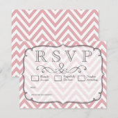 ピンク&ホワイトシェブロン結婚式RSVPカード 出欠カード (正面/裏面)