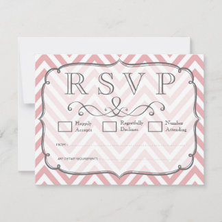 ピンク&ホワイトシェブロン結婚式RSVPカード 出欠カード