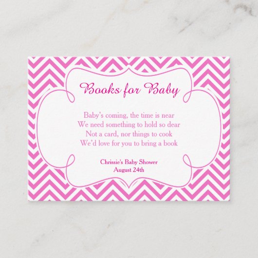 ピンク&ホワイトシェブロン野球ベビーブックリクエスト エンクロージャーカード (正面)