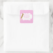 ピンク/ホワイトシェブロン野球赤ちゃんシャワー蔵書票 スクエアシール (バッグ)