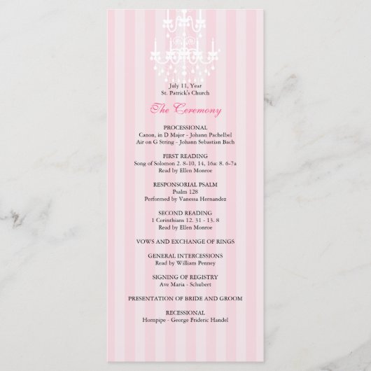 ピンク&ホワイトシャンデリアストライプの結婚式 プログラム (正面)