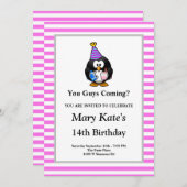 ピンク/ホワイトストライプの誕生日パおもしろいーティー 招待状 (正面/裏面)