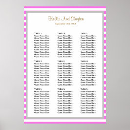 ピンク/ホワイトストライプの90個の結婚座席表 ポスター