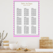 ピンク/ホワイトストライプの90個の結婚座席表 ポスター (キッチン)