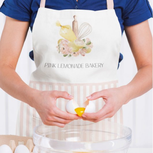 ピンク&ホワイトストライプズカスタムロゴパティシシェフエプロン エプロン