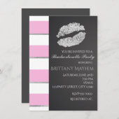 ピンク&ホワイトストライプズフェイクシルバーリップキスパーティー 招待状 (正面/裏面)