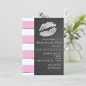 ピンク&ホワイトストライプズフェイクシルバーリップキスパーティー 招待状 (スタンド正面)