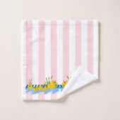 ピンク&ホワイトストライプバスルームのタオルがダックをセット バスタオルセット (ウォッシュタオル)