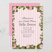 ピンク&ホワイトストライプバラエレガントシック招待状 招待状 (正面/裏面)