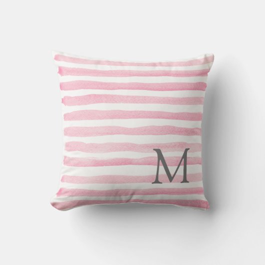 ピンク&ホワイトストライプ装飾用クッション クッション (正面)