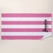 ピンク&ホワイトストライプ | ブライドメイドビーチタオル ビーチタオル (正面)